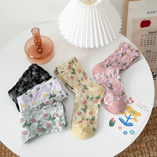 Florals Texture Crew Socks (5 Colours)