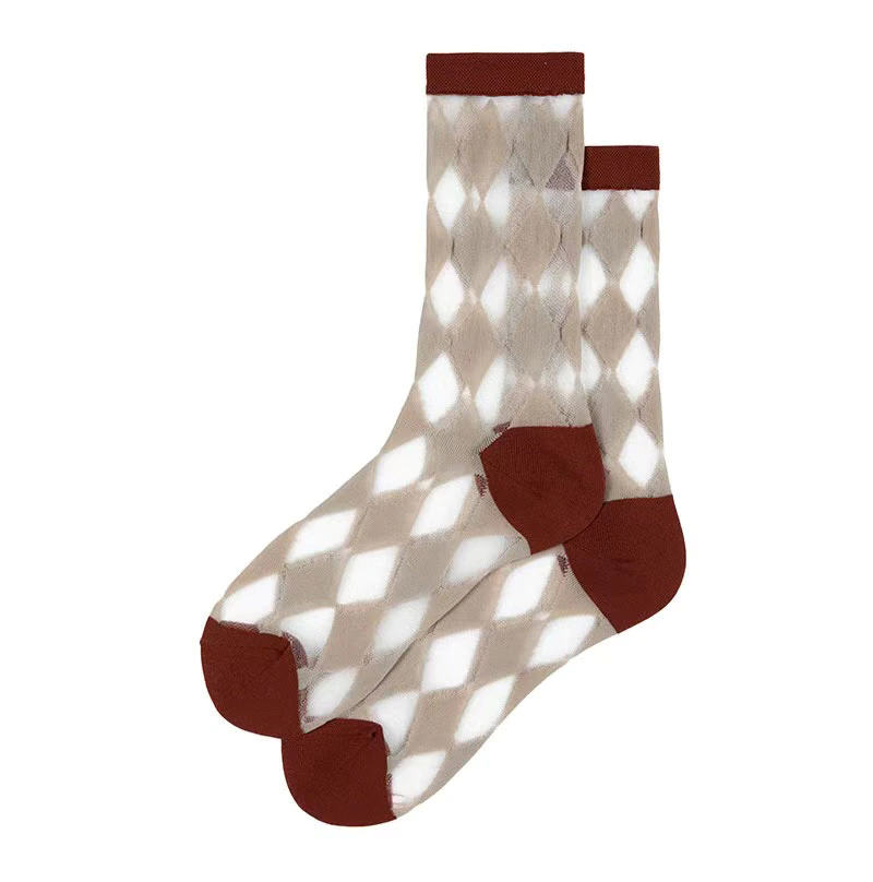 Transparent Diamond Pattern Crew Socks (5 Colours)