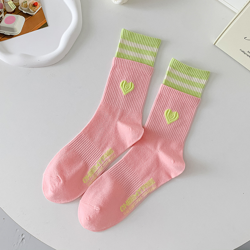 Multicolour Striped Heart Crew Socks (8 Colours)