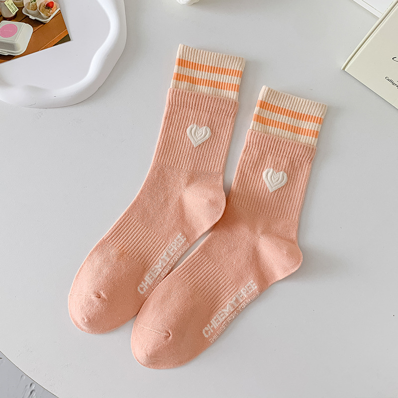 Multicolour Striped Heart Crew Socks (8 Colours)