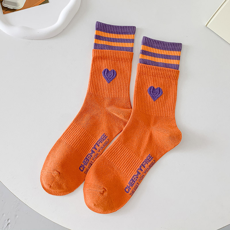 Multicolour Striped Heart Crew Socks (8 Colours)