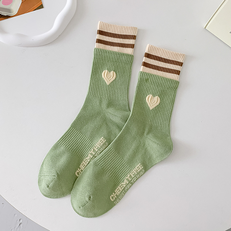 Multicolour Striped Heart Crew Socks (8 Colours)