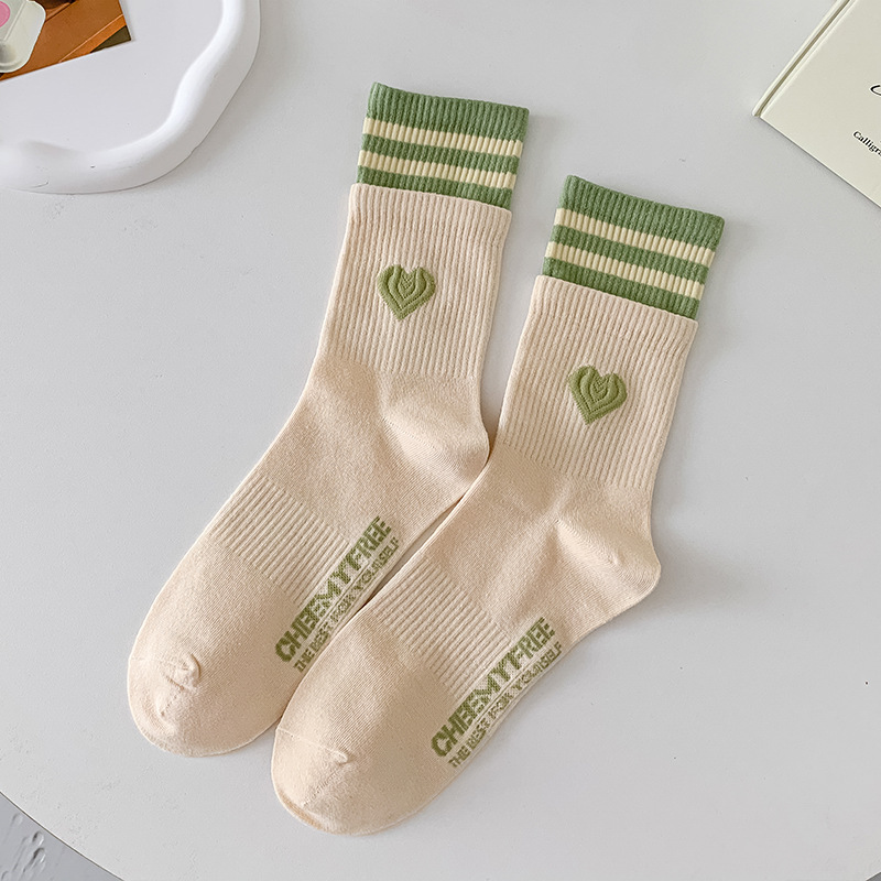 Multicolour Striped Heart Crew Socks (8 Colours)