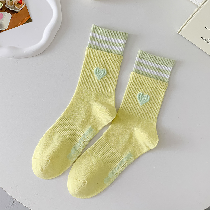 Multicolour Striped Heart Crew Socks (8 Colours)