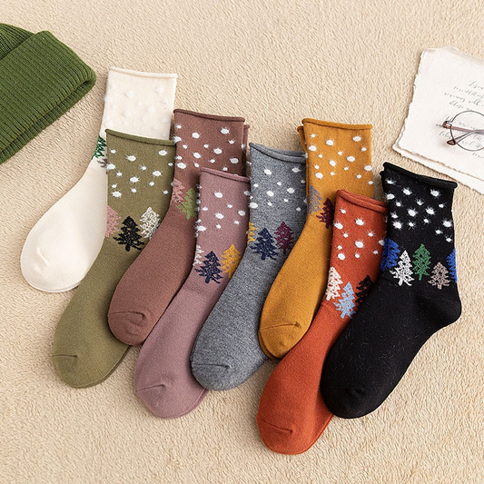 Snowy Woodland Crew Socks (8 Colours)