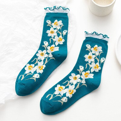 Ruffle Flower Crew Socks (5 Colours)