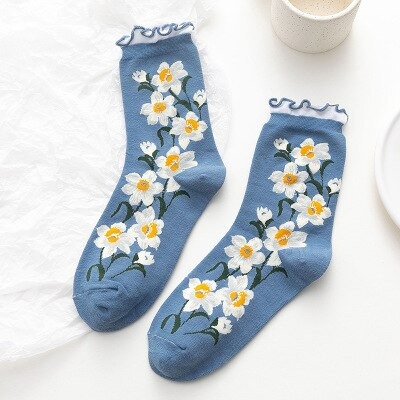 Ruffle Flower Crew Socks (5 Colours)