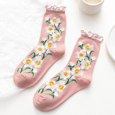 Ruffle Flower Crew Socks (5 Colours)