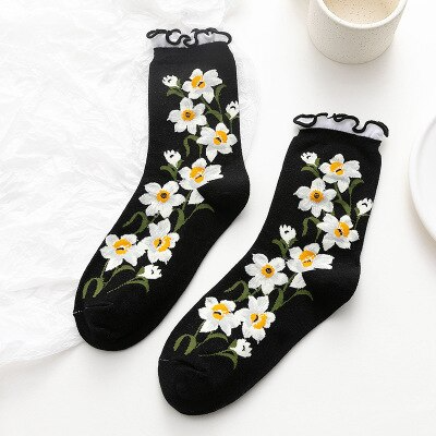 Ruffle Flower Crew Socks (5 Colours)