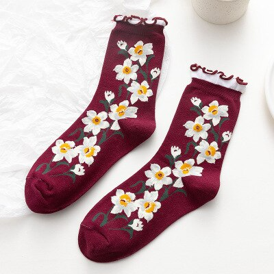 Ruffle Flower Crew Socks (5 Colours)