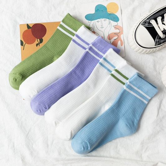 Pastel Stripe Sports Crew Socks (6 Colours)