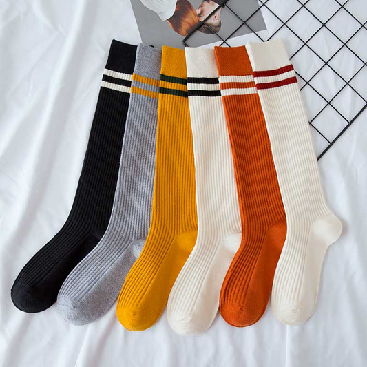 High Vintage Style Stripe Crew Socks (6 Colours)