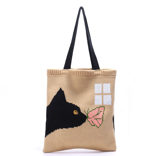 Butterfly Cat Knitted Tote