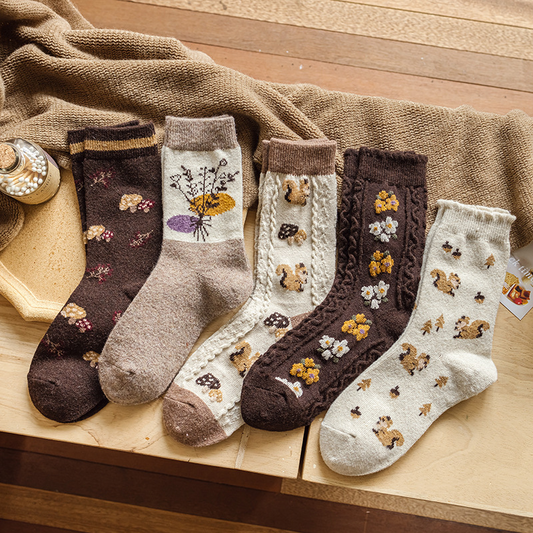 Squirrel Cottage Crew Socks (5 Designs)