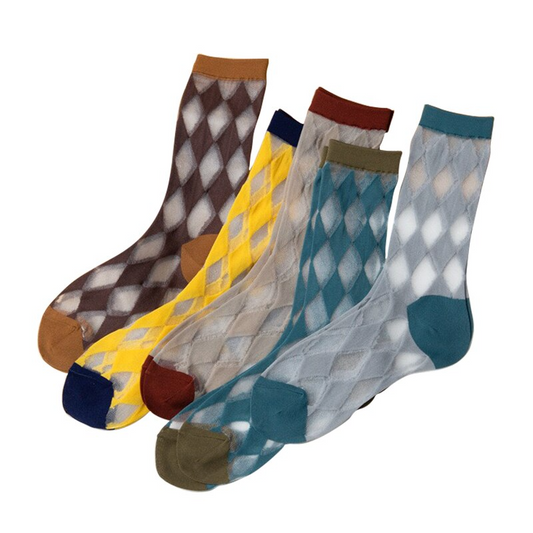 Transparent Diamond Pattern Crew Socks (5 Colours)