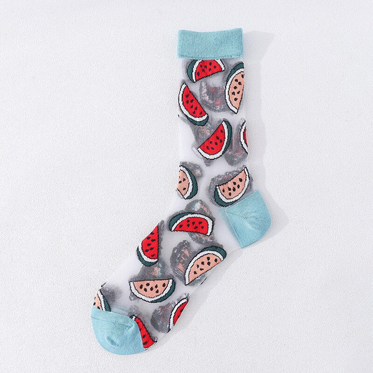 Transparent Watermelon Pattern Crew Socks