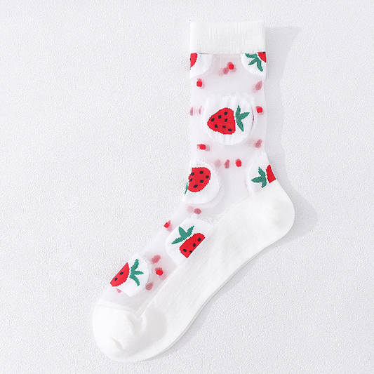 Transparent Strawberry Pattern Crew Socks