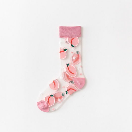 Transparent Peach Pattern Crew Socks