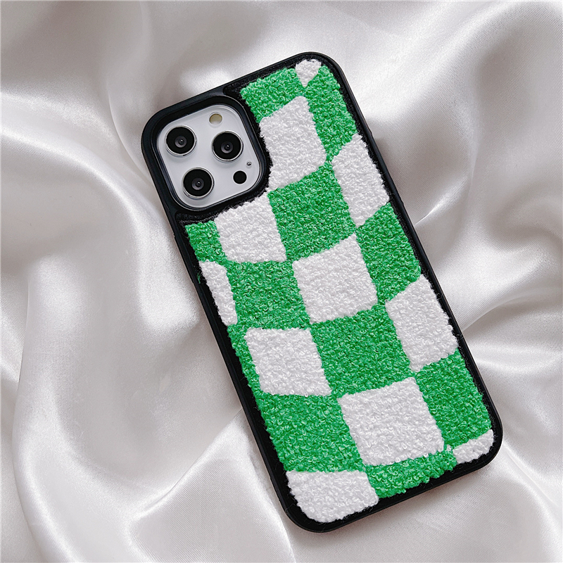 Green Skewed Checkerboard Plush iPhone Case
