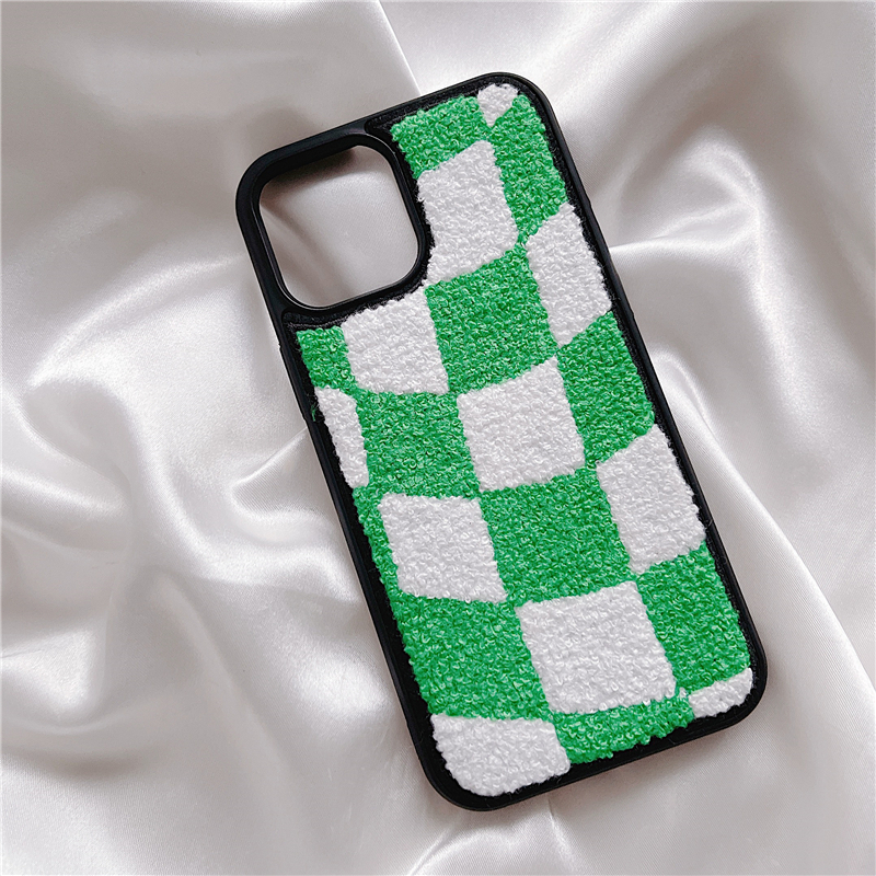 Green Skewed Checkerboard Plush iPhone Case