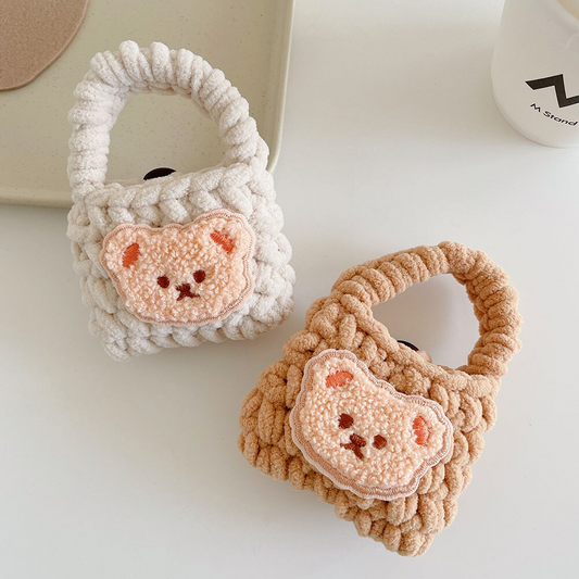 Knitted Teddy Bear Tote AirPod Case Cover