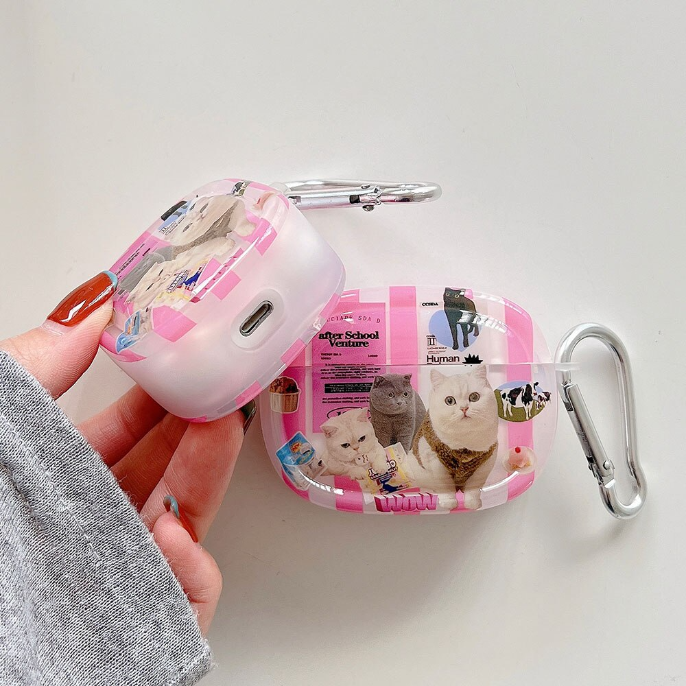 Pink Cat Collage AirPods Charger Case Cover