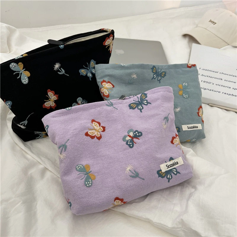 Textured Butterfly Pattern Zipper Pouch (3 Colours)