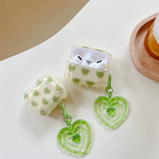 Y2k Green Hearts AirPods Charger Case Cover with Charm Strap