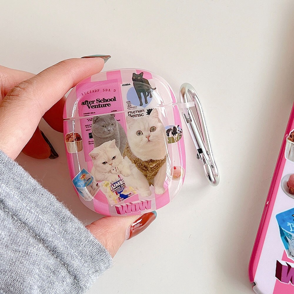 Pink Cat Collage AirPods Charger Case Cover