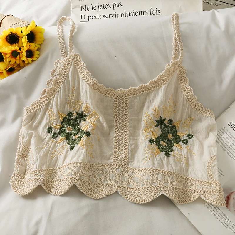 Floral Embroidery Crop Top (2 Colours)