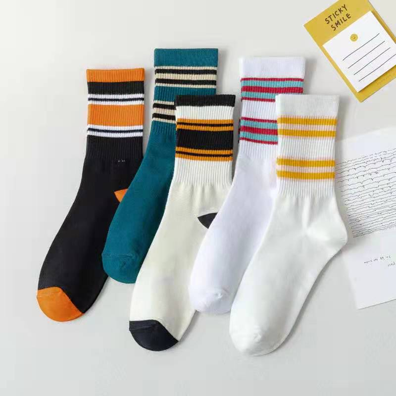 Multicolour Vintage Style Stripe Crew Socks (5 Colours)