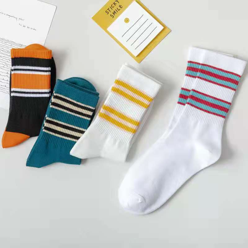 Multicolour Vintage Style Stripe Crew Socks (5 Colours)