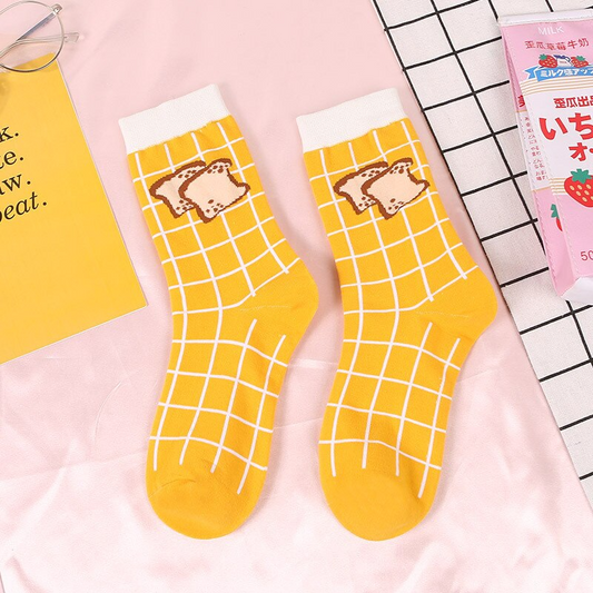 Toast Grid Crew Socks