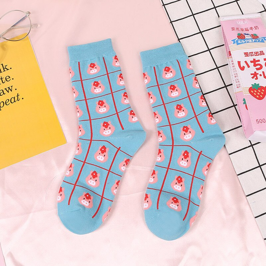 Floral Pig Crew Socks