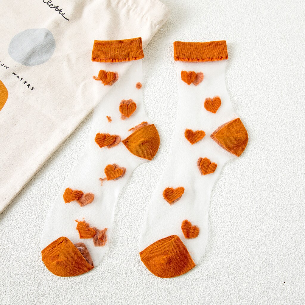 Transparent Heart Pattern Crew Socks (8 Colours)