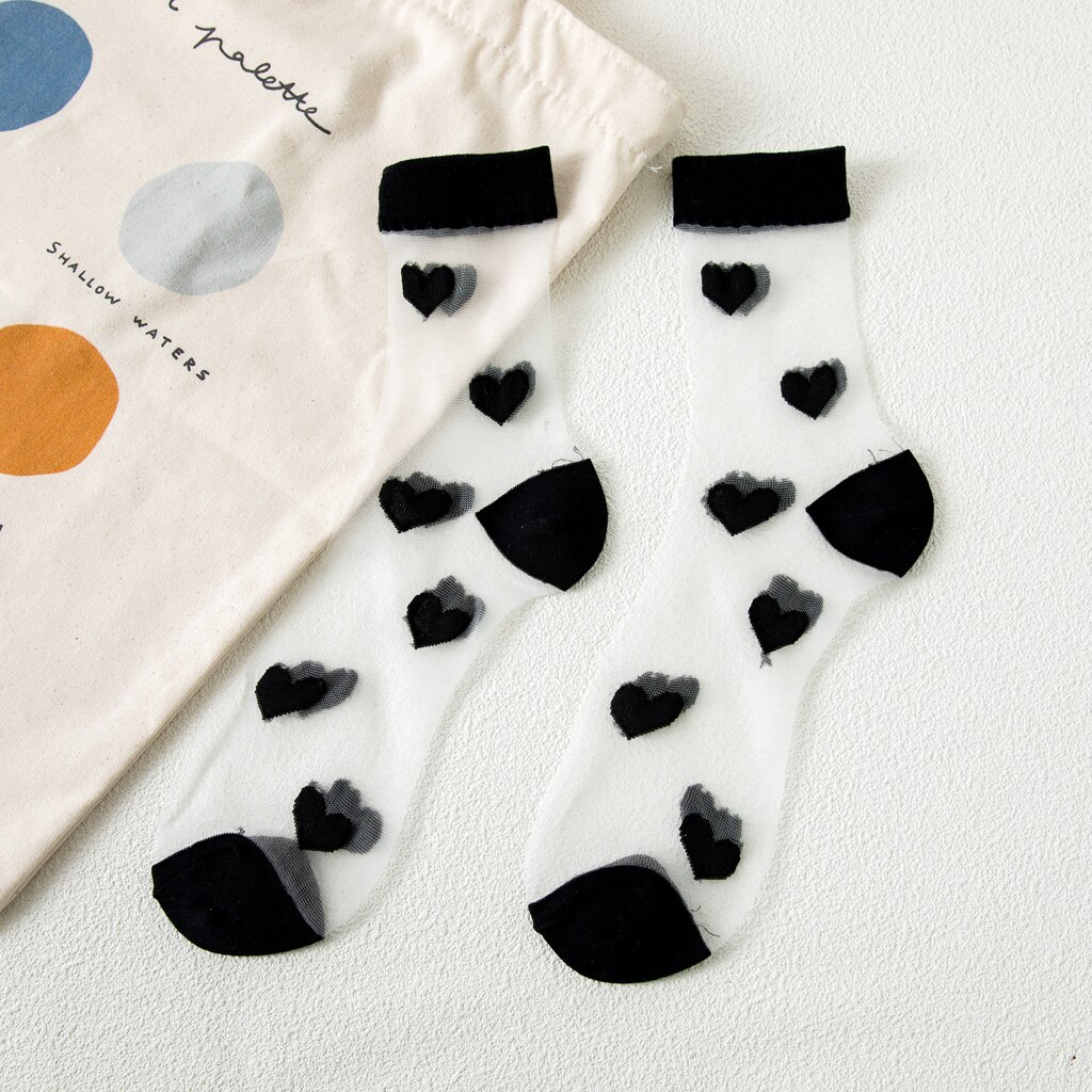 Transparent Heart Pattern Crew Socks (8 Colours)