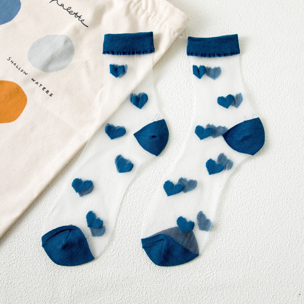 Transparent Heart Pattern Crew Socks (8 Colours)