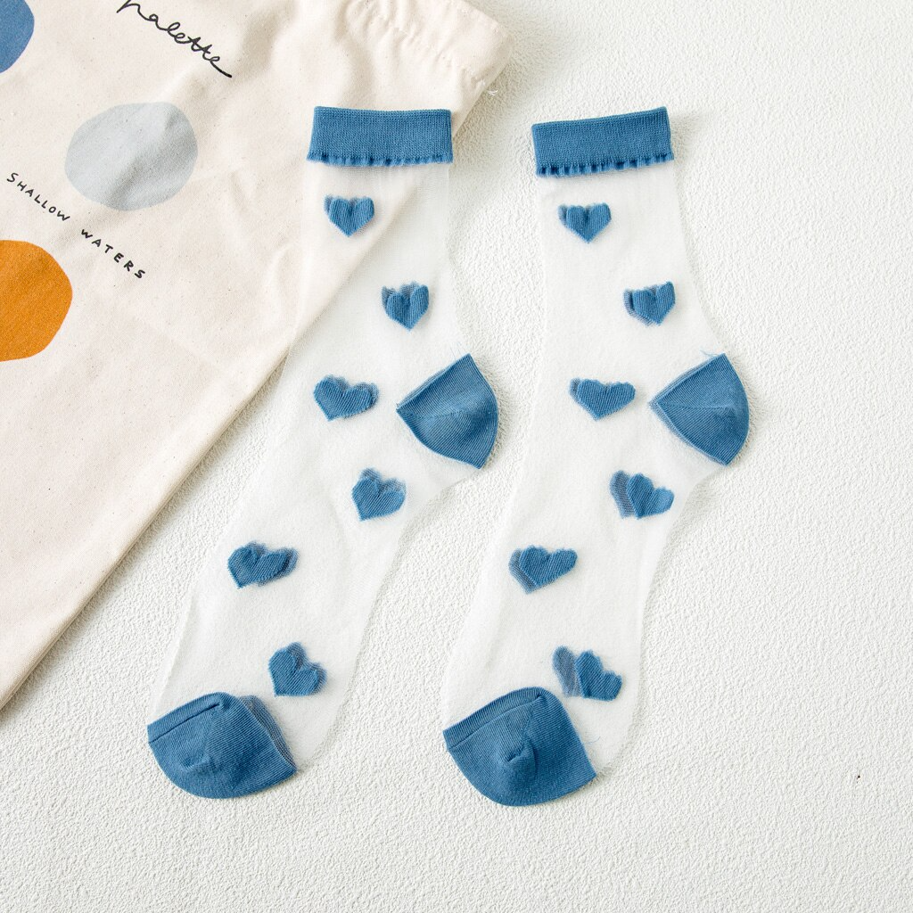 Transparent Heart Pattern Crew Socks (8 Colours)