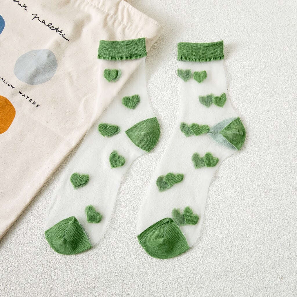 Transparent Heart Pattern Crew Socks (8 Colours)