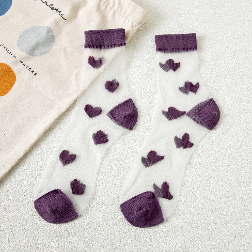 Transparent Heart Pattern Crew Socks (8 Colours)