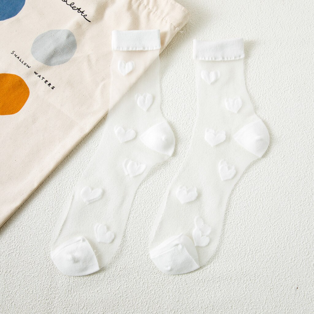 Transparent Heart Pattern Crew Socks (8 Colours)