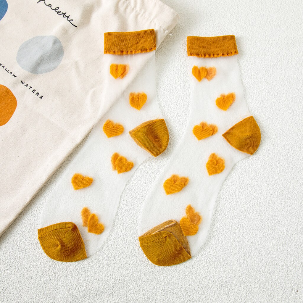 Transparent Heart Pattern Crew Socks (8 Colours)