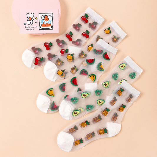 Transparent Fruit Crew Socks (5 Designs)