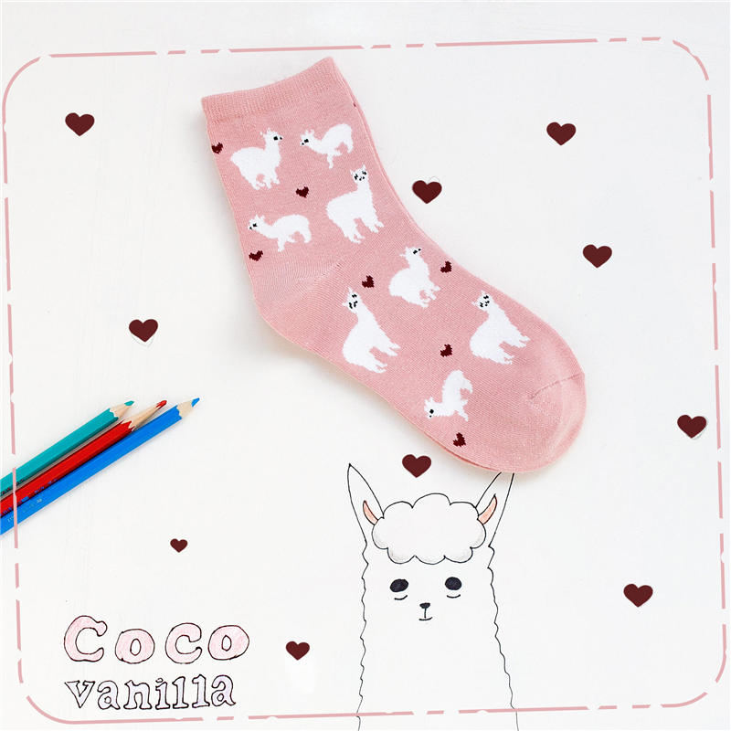 Heart Alpaca Socks (6 Colours) - Ice Cream Cake