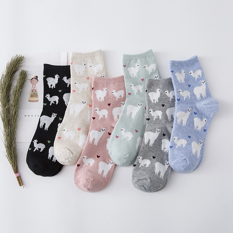 Heart Alpaca Socks (6 Colours) - Ice Cream Cake