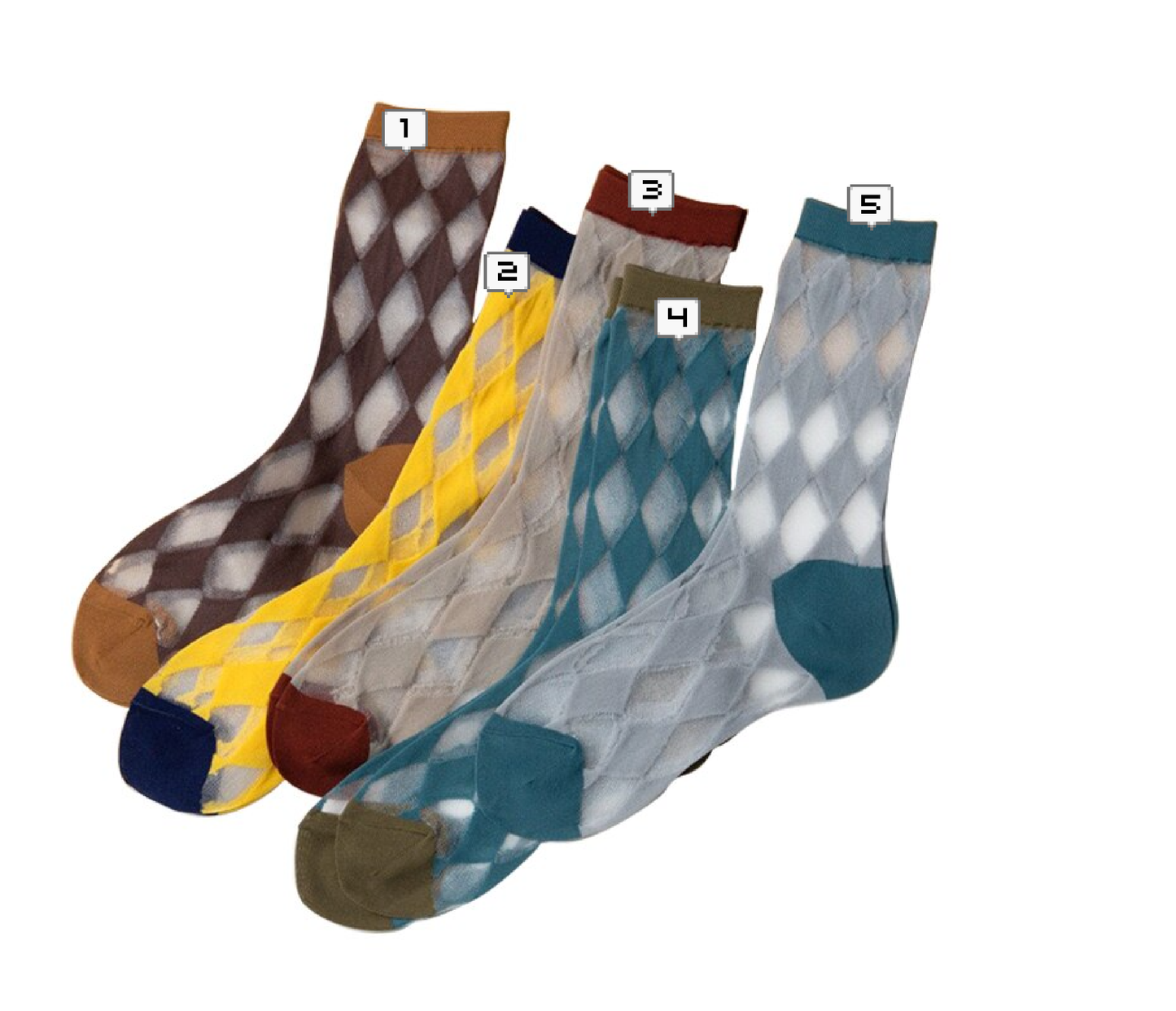 Transparent Diamond Pattern Crew Socks (5 Colours)