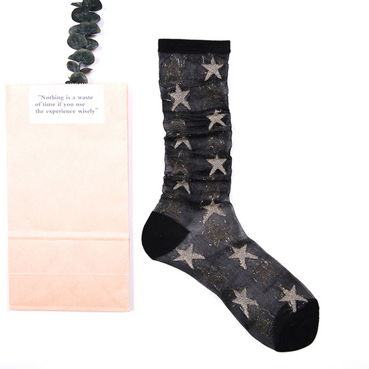 Black Transparent Glitter Star Socks - Ice Cream Cake