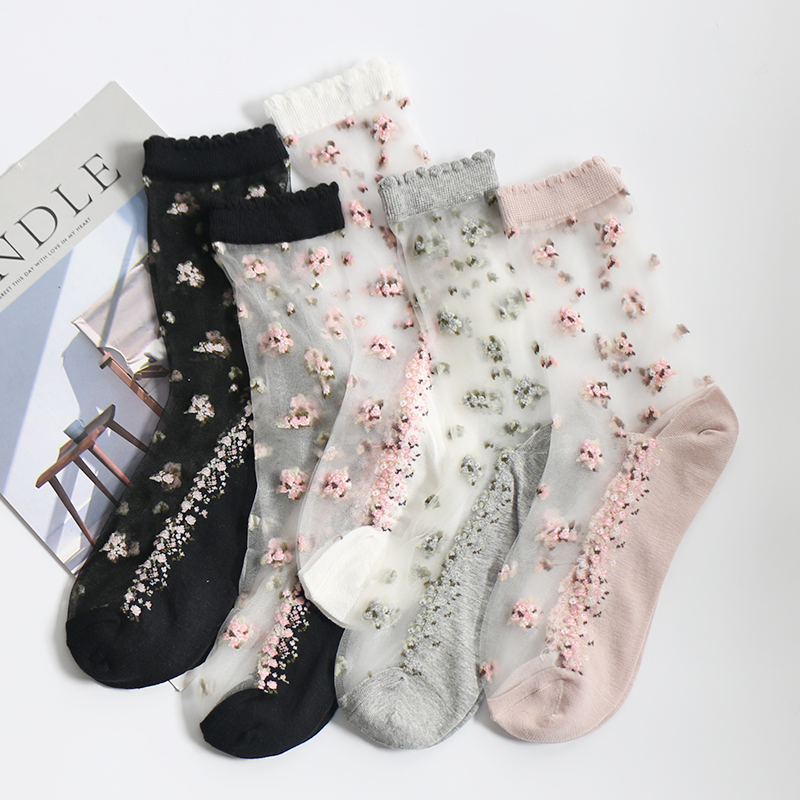 Transparent Flower Ankle Socks (5 Colours) - Ice Cream Cake